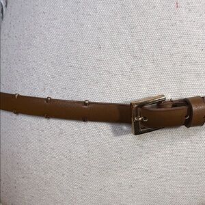 Brown Faux Leather Belt with Gold Buckle and Wraparound Studs